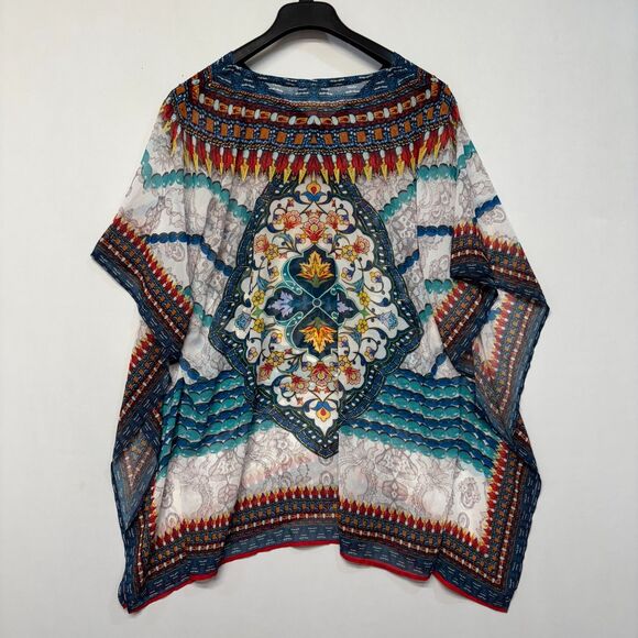 Asa Kaftans Women Kaftan Top Size Large Kimono Artsy Floral Boho C043 -13 - Picture 13 of 16